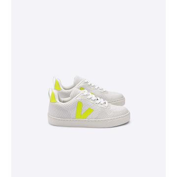 White/Green Kids' Veja V-10 MALHA BRANCO Sneakers | AU 840TCE